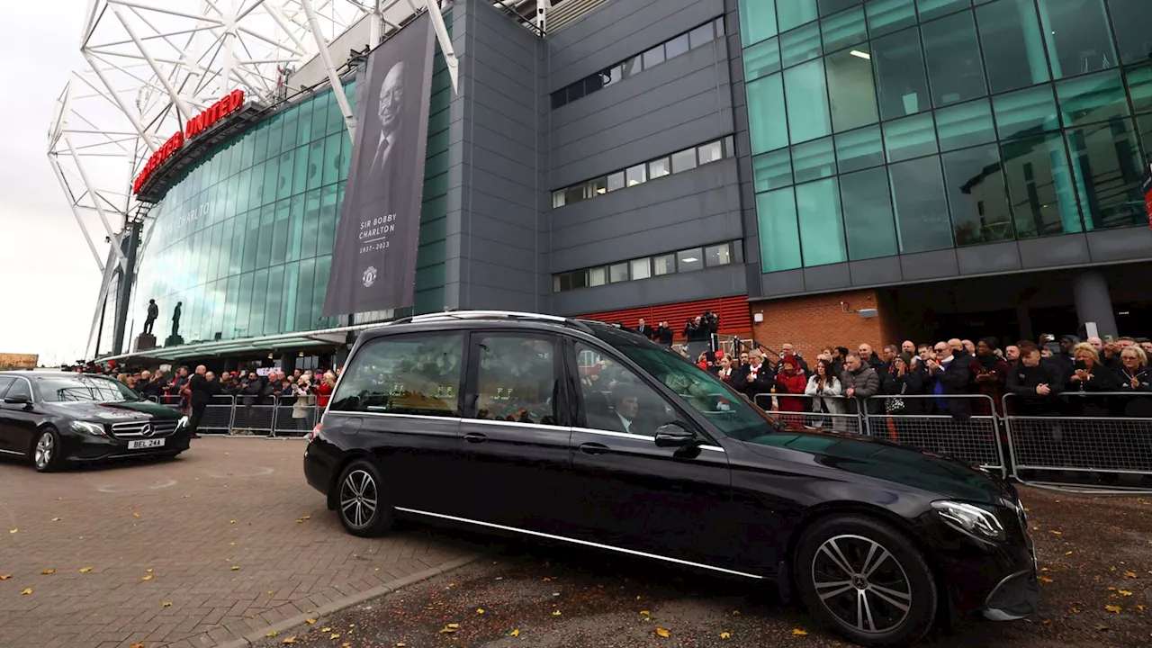 Applause for Sir Bobby Charlton as hearse leaves Old Trafford - and stars gather at memorial