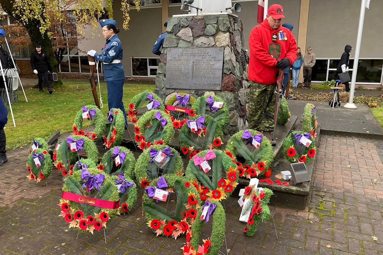 Crowd gathers at city hall for Remembrance Day observance