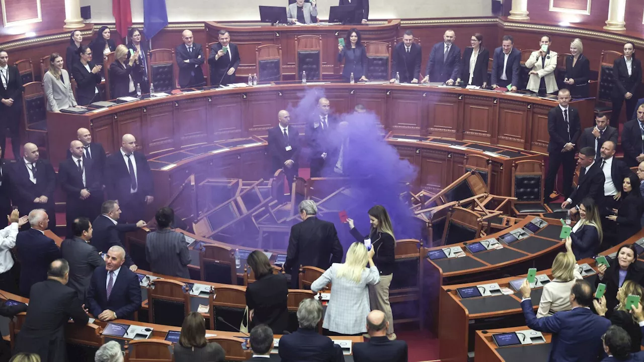 Albania's opposition tries to disrupt a parliament session in protest against ruling Socialists