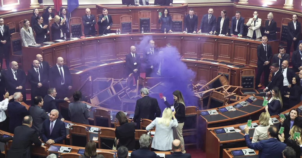 Albania's opposition tries to disrupt a parliament session in protest against ruling Socialists