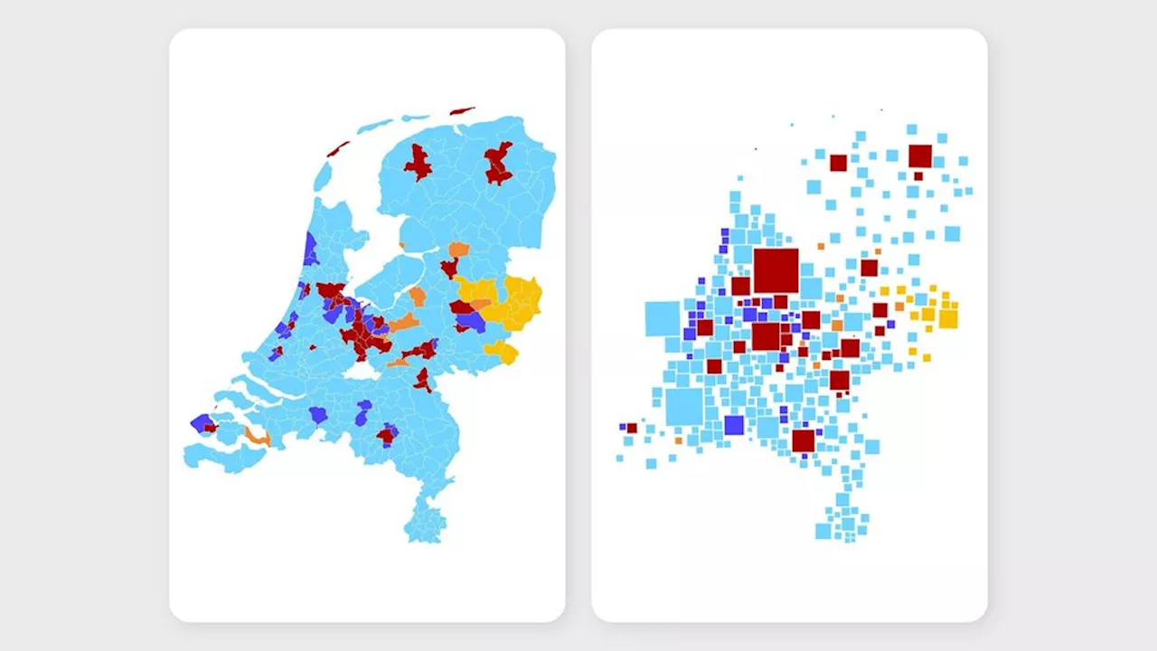 De verkiezing in kaarten: PVV ook populair in Biblebelt, NSC in noordoosten