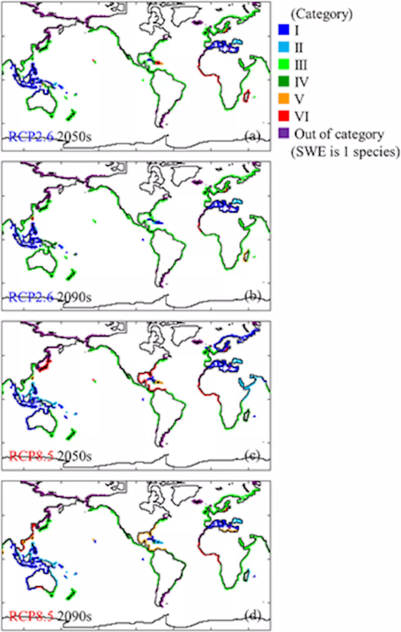 Projections of Changes in Global Distribution of Shallow Water Ecosystems due to Climate Change