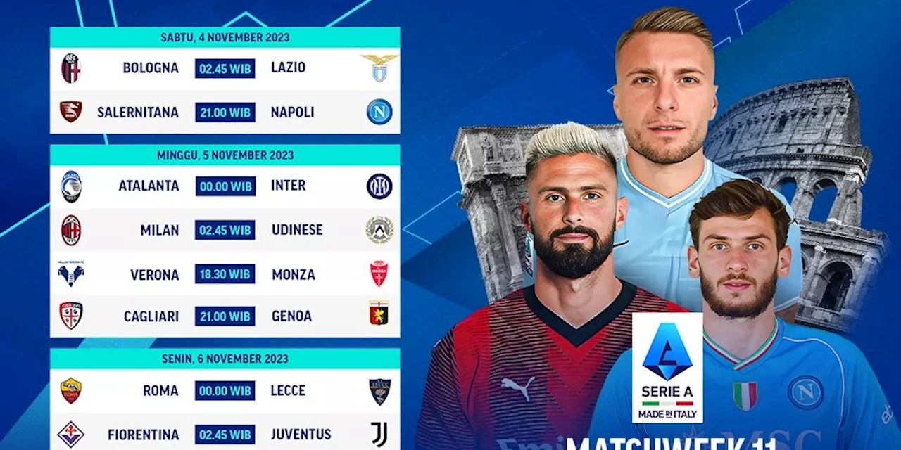 Jadwal Siaran Langsung Liga Italia 2023/2024 Matchweek 11 di Vidio, 4-7 November 2023