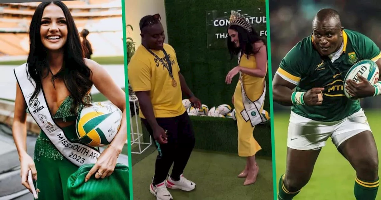 Miss SA 2023 Natasha Jourbert joins Springboks Trevor Nyakane on his famous RWC victory dance video