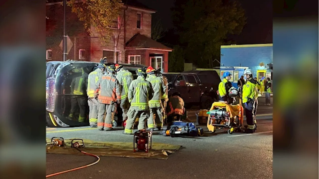 Man in hospital after SUV hits multiple parked vehicles in Toronto