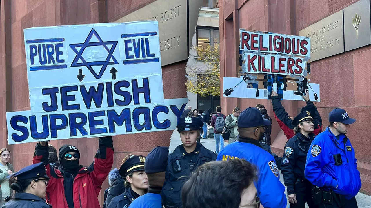 Protester at NYU pro-Palestinian rally spits on ‘Jewish’ sign, equates with ‘White Supremacy’