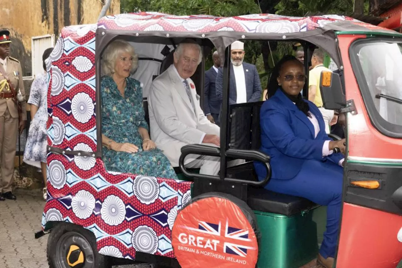 Charles and Camilla use electric tuk-tuk at end of Kenyan tour