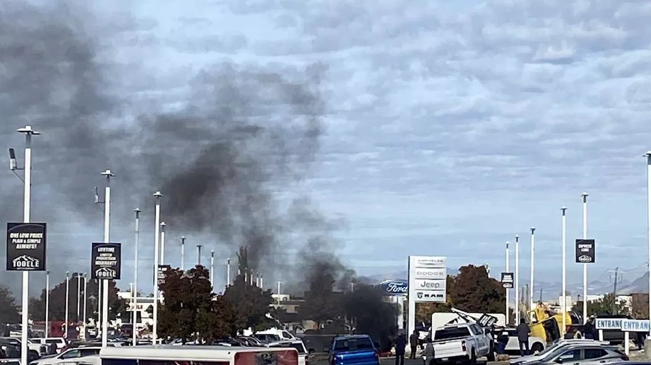 Several injuries reported, auto mall on fire in Tooele after semitruck crash