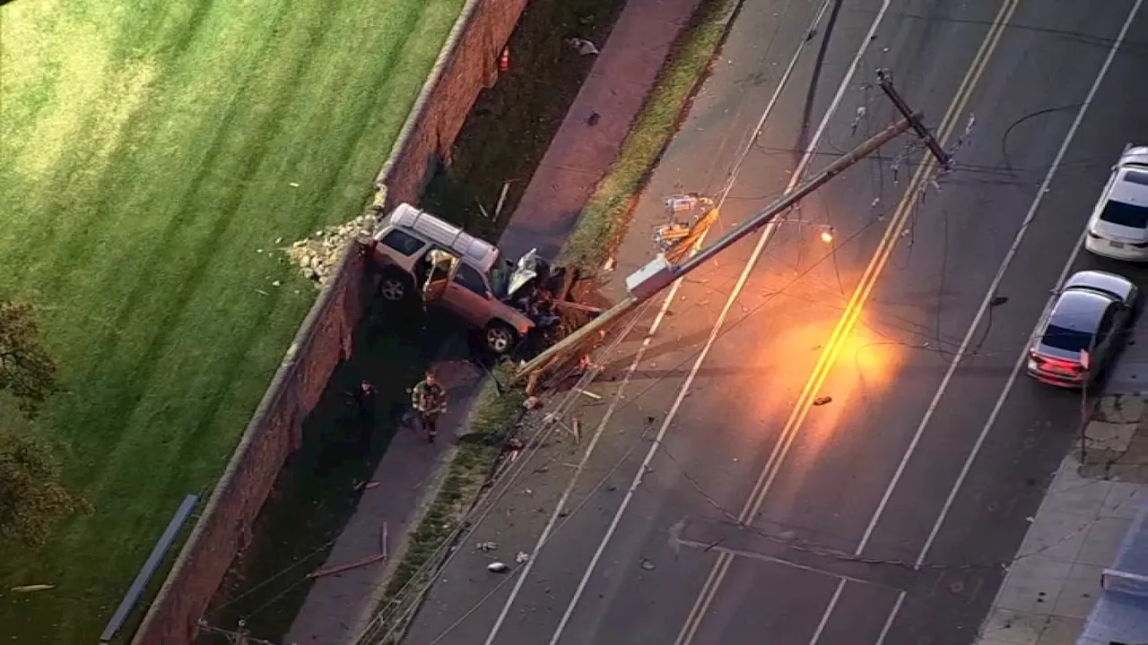 1 person hurt, utility poles knocked down after crash in West Philly, police say