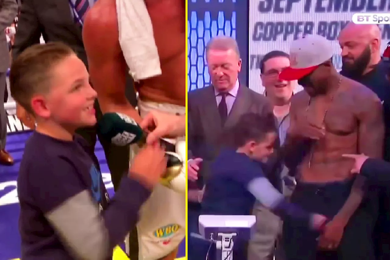 Billy Joe Saunders’ son viciously punched his father’s opponent in the balls and kicked him at weigh-in...