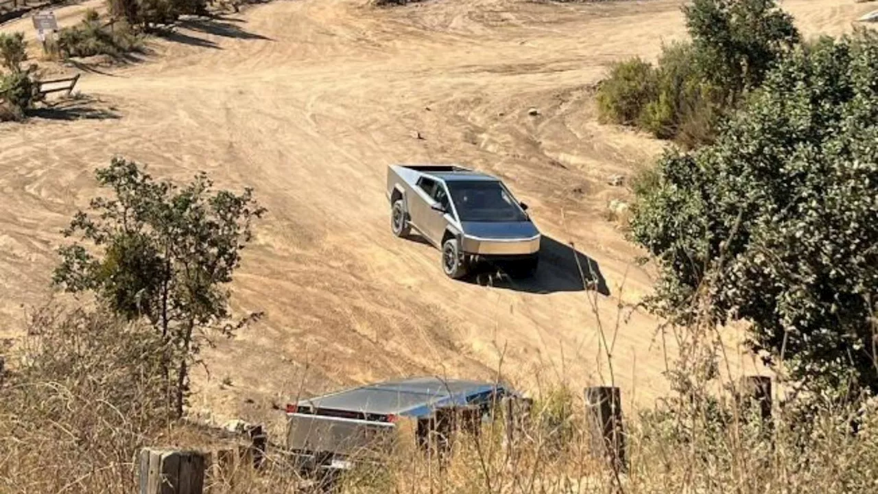 Moment new Tesla Cybertruck struggles to drive uphill at 4×4 testing track...