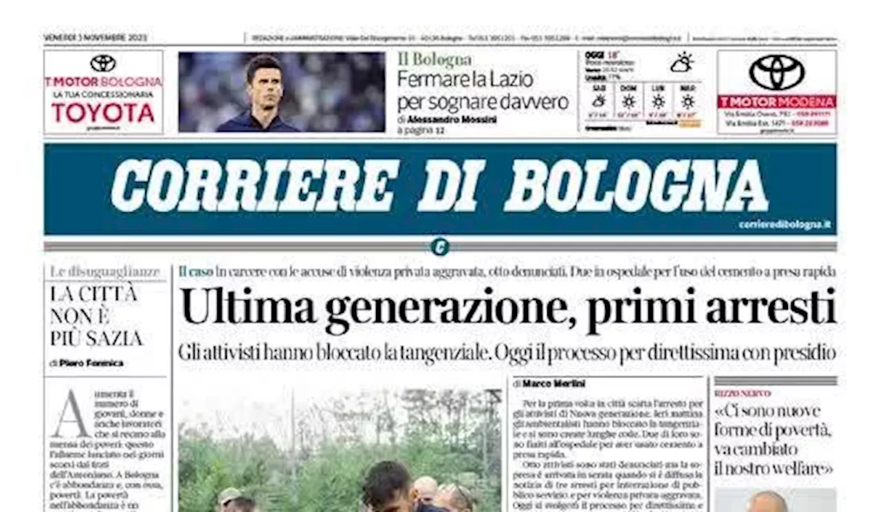 Il Corriere di Bologna apre sui rossoblu: 'Fermare la Lazio per sognare davvero'