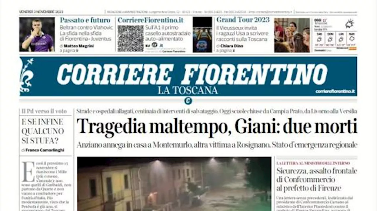 Il Corriere Fiorentino apre con il confronto tra Vlahovic e Beltran: 'Passato e futuro'