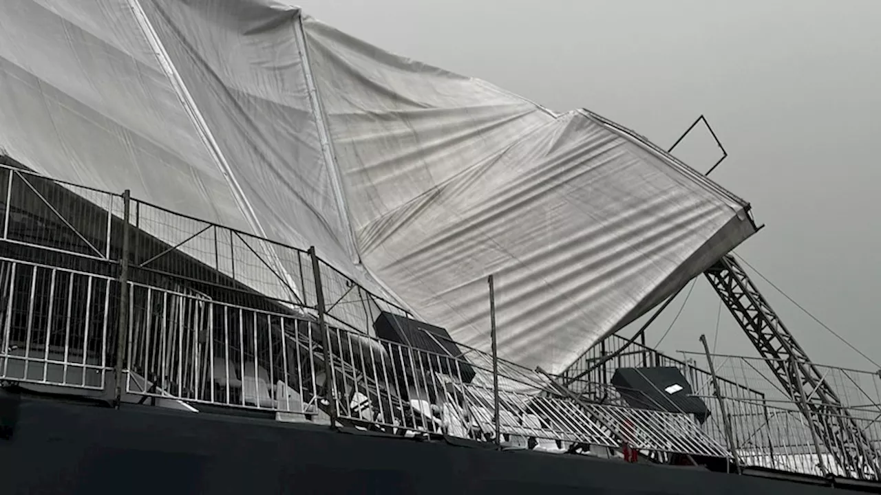 Grandstand roof blown off in wild qualifying session for Brazilian Formula 1 Grand Prix in São Paulo