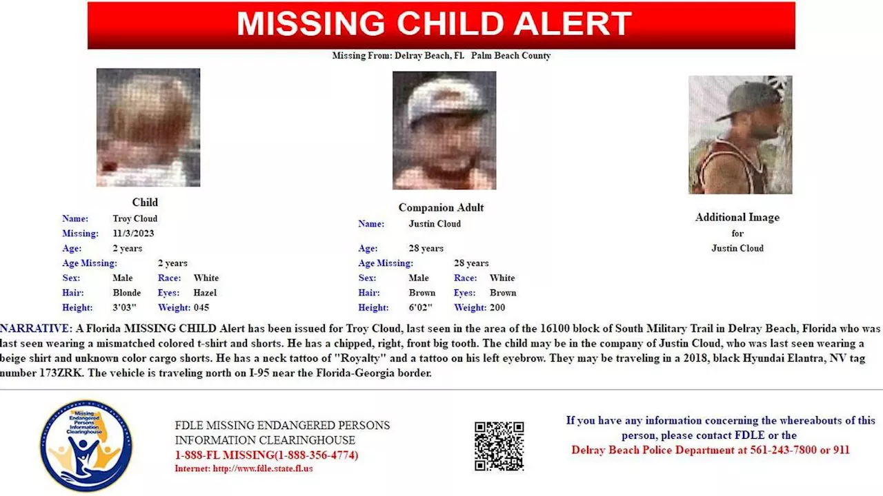 Missing child alert: Suspected vehicle traveling near Florida-Georgia boarder