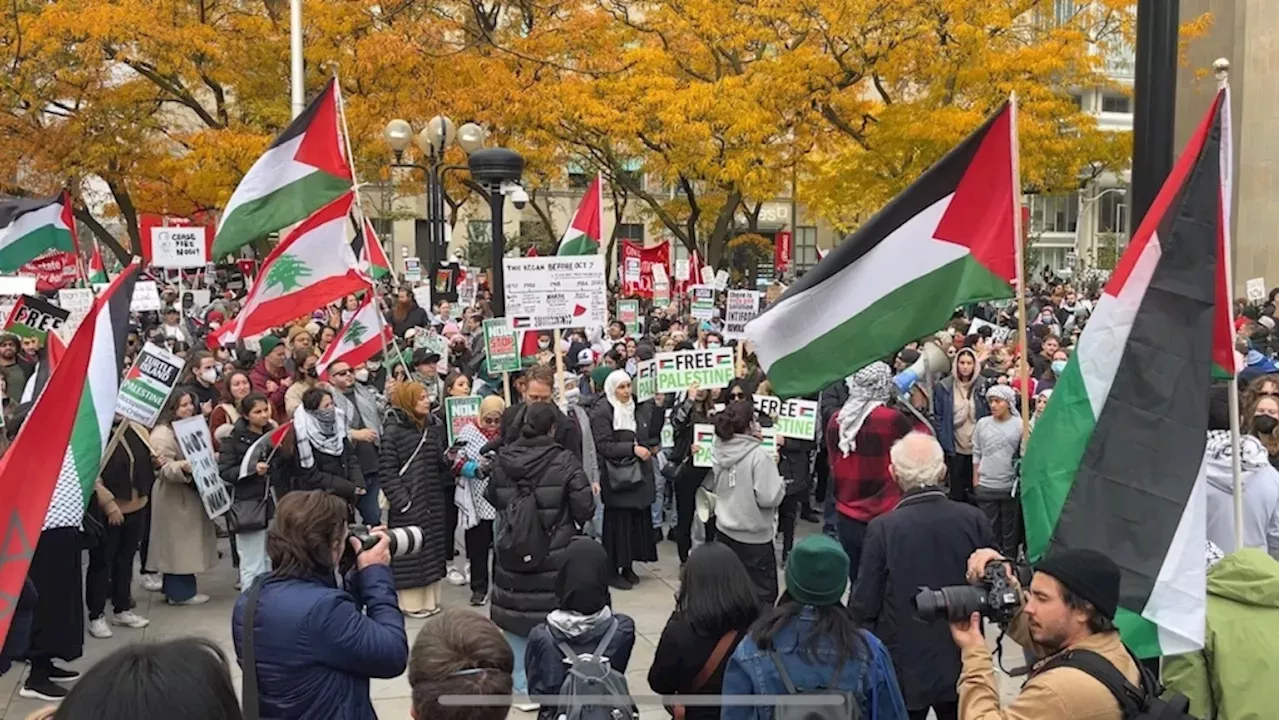 Thousands attend Pro-Palestinian rally at U.S. consulate in Toronto