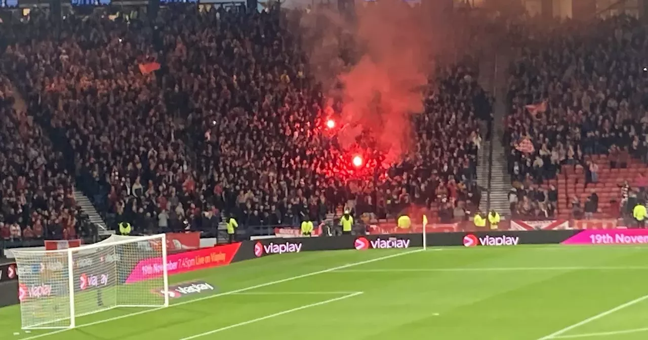 Aberdeen fans launch flares ahead of Hibs Viaplay Cup clash