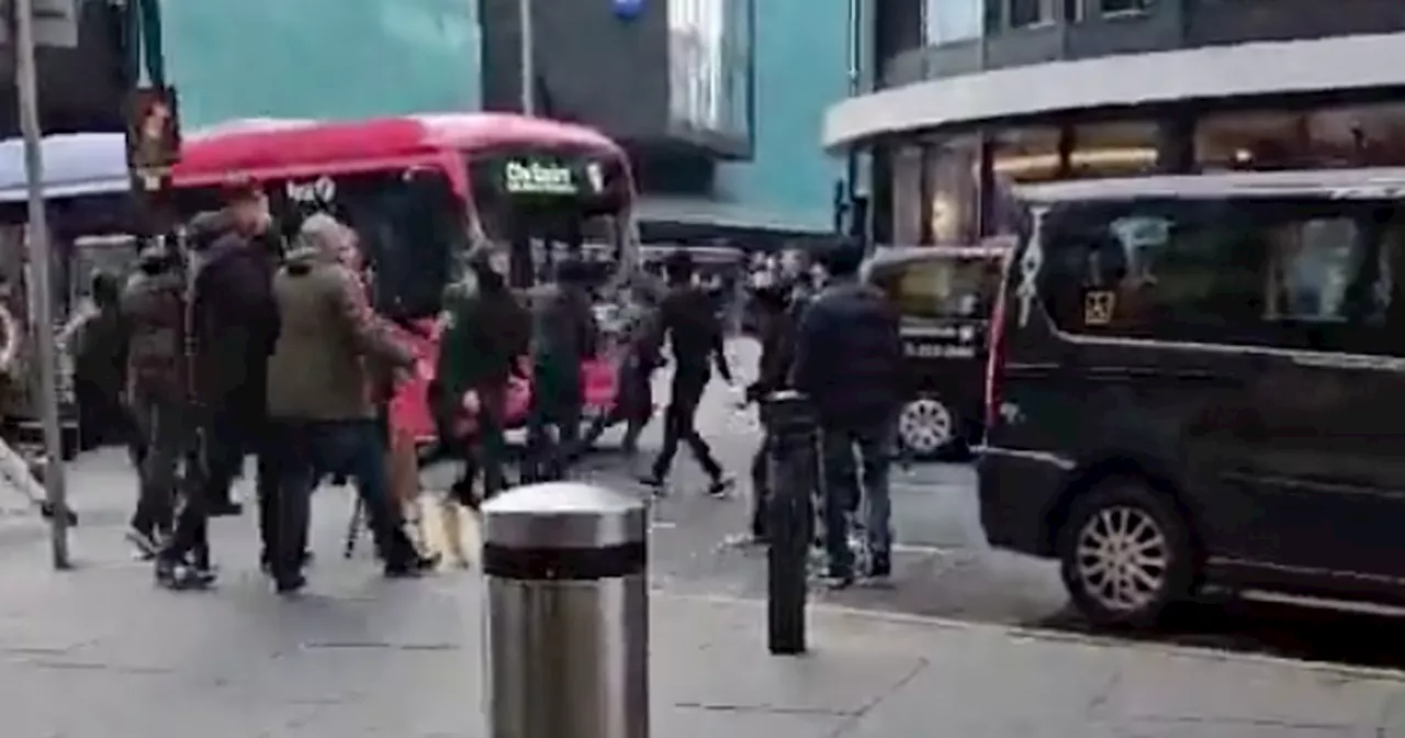 Mass brawl breaks out in Glasgow as dozens clash with chairs thrown outside pub