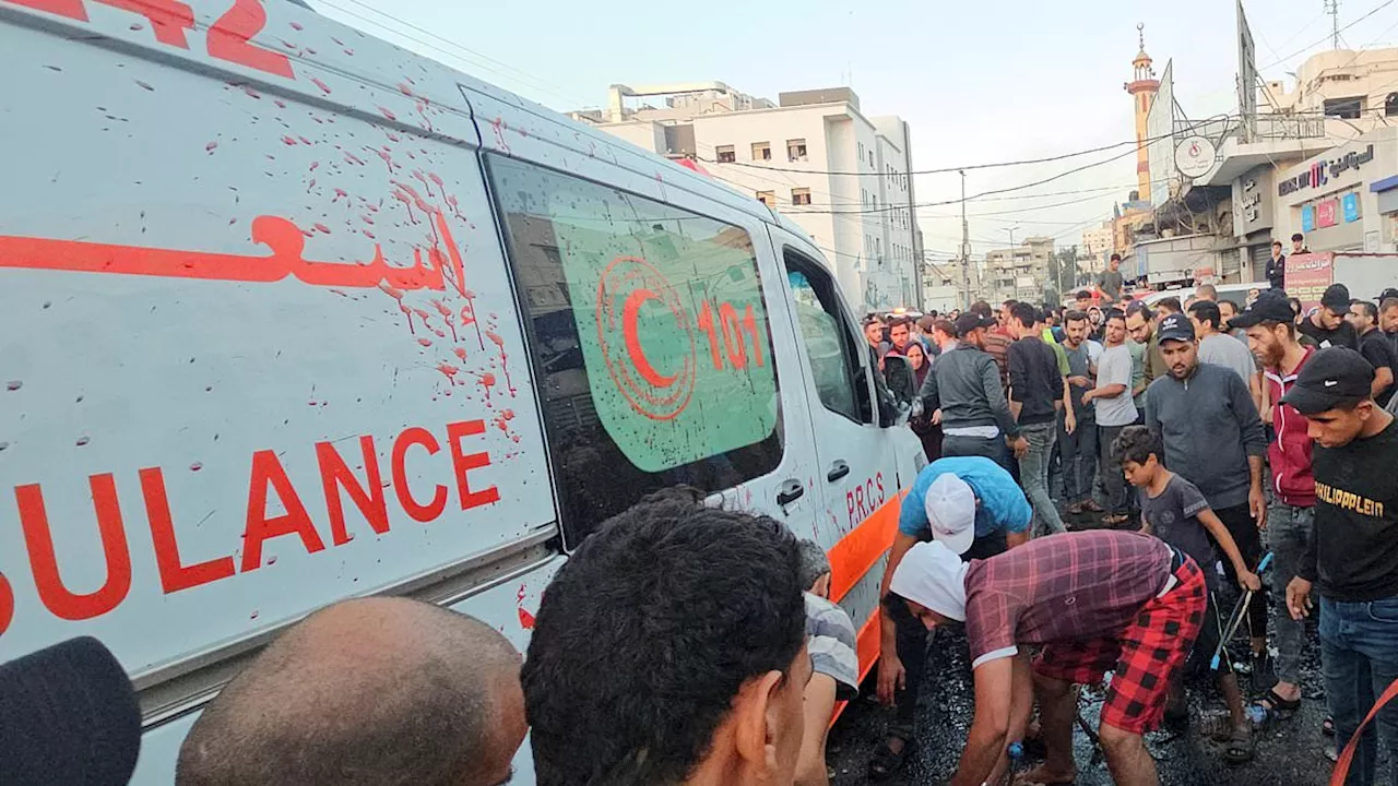 Gaza officials say 15 Palestinians were killed in IDF airstrike on ambulance convoy that Israel says...