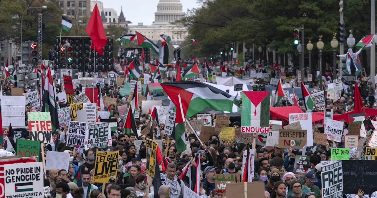 Thousands of Palestinian protesters converge outside White House demanding ceasefire