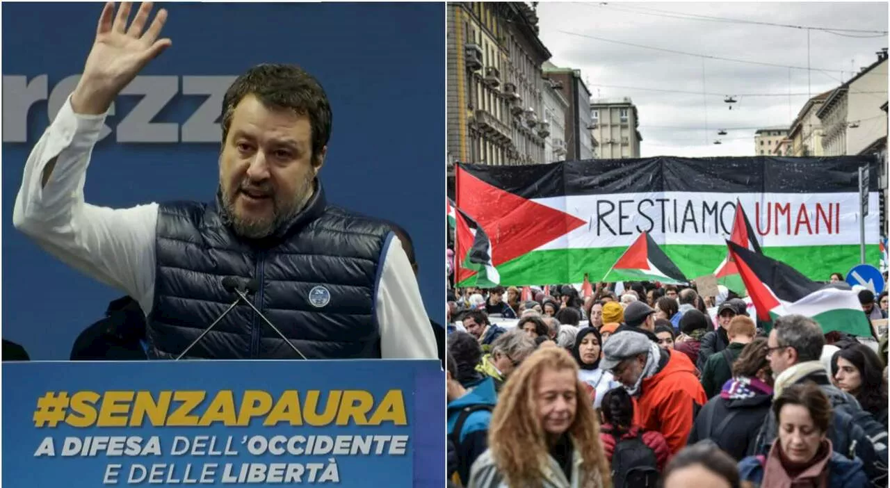 Milano, tensione tra la manifestazione della Lega e il corteo pro Palestina. Salvini attacca: «Fascisti che od