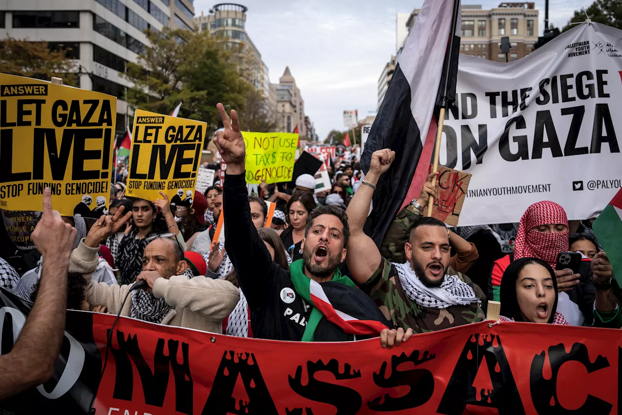 Protest marches from US to Berlin call for immediate halt to Israeli bombing of Gaza