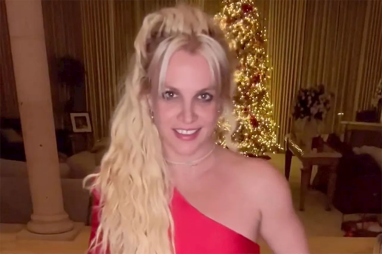 Britney Spears Gets in the Holiday Spirit While Wearing a Red Cutout Dress