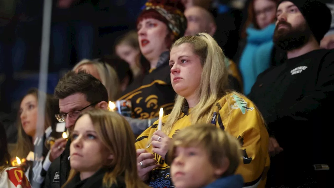 Ice hockey fans pay tribute to Nottingham Panthers player who died after suffering throat injury in match