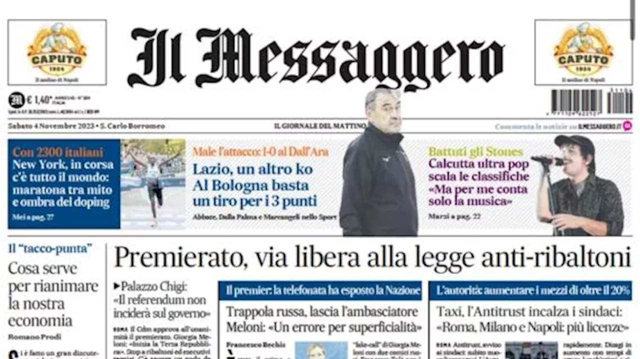 Il Messaggero: 'Lazio, un altro ko: al Bologna basta un tiro per i 3 punti'