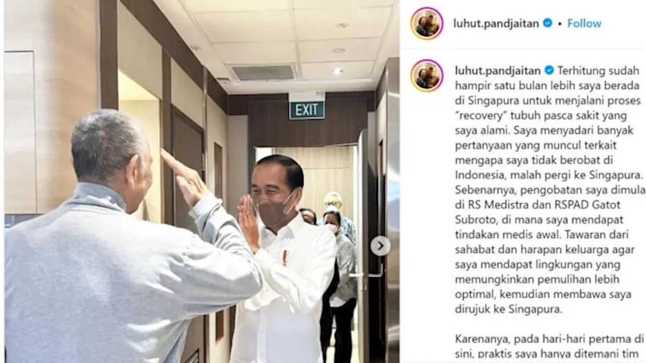 Beri Hormat Saat Dijenguk Jokowi di Singapura, Luhut Ungkap Kondisinya Sekarang