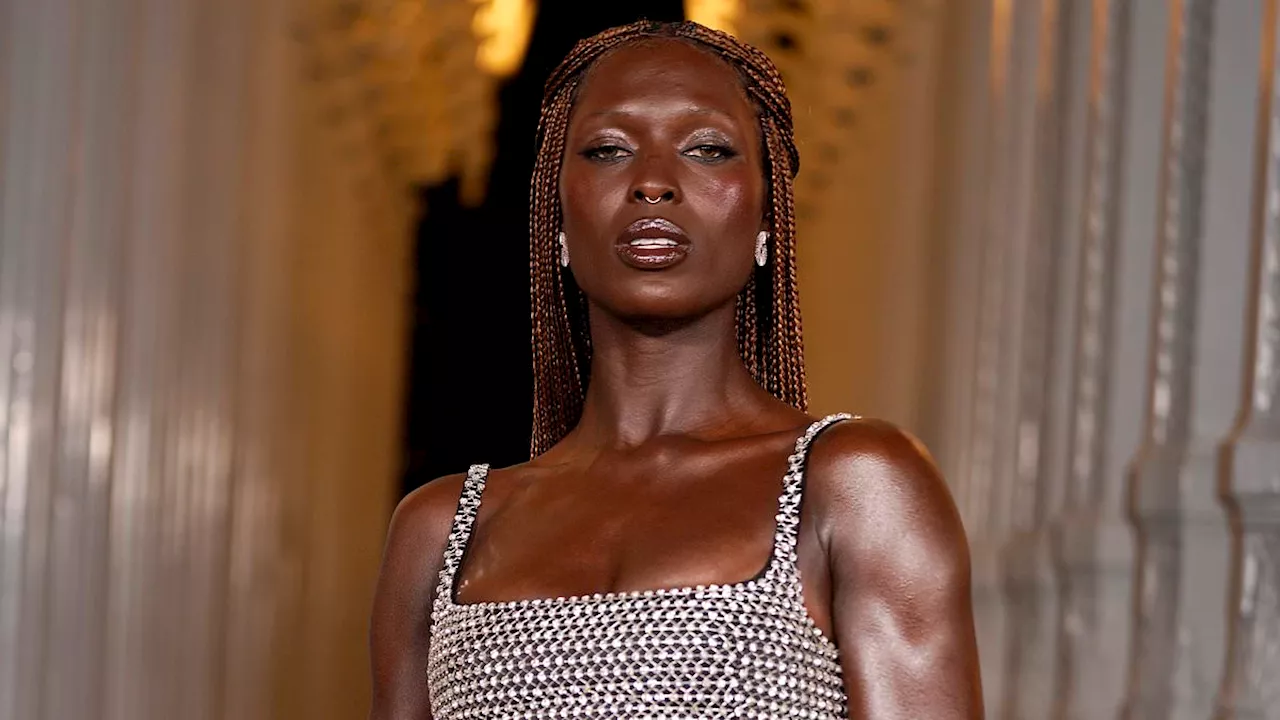 Jodie Turner-Smith flashes her washboard abs in a silver chainmail bra at the LACMA Art+Film Gala