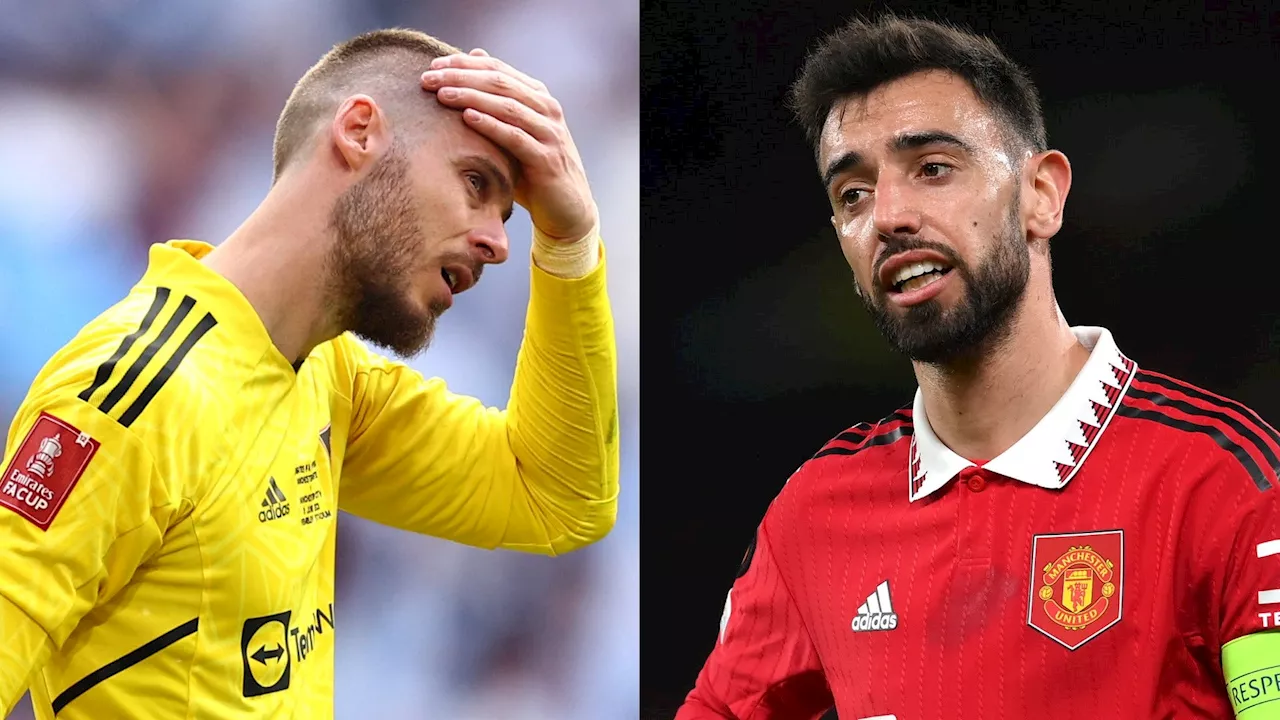  David de Gea reacts to Bruno Fernandes's dramatic late winner for Man Utd against Fulham