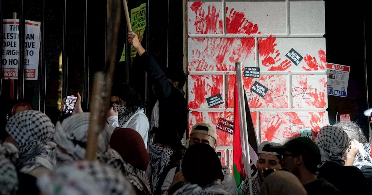 White House gates smeared with blood red paint during pro-Palestine protests