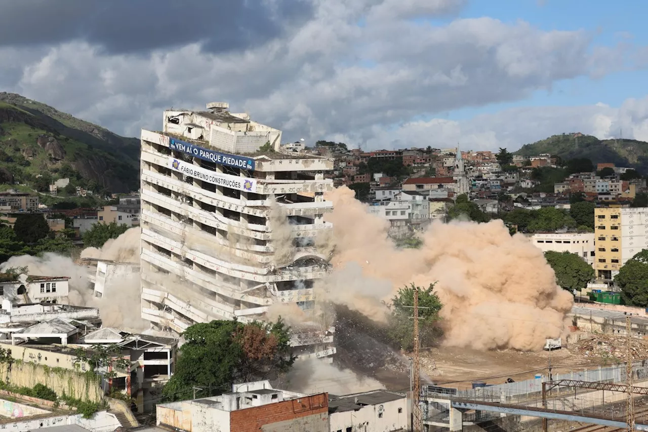 Prédios da antiga Universidade Gama Filho são implodidos para virar parque; veja vídeo