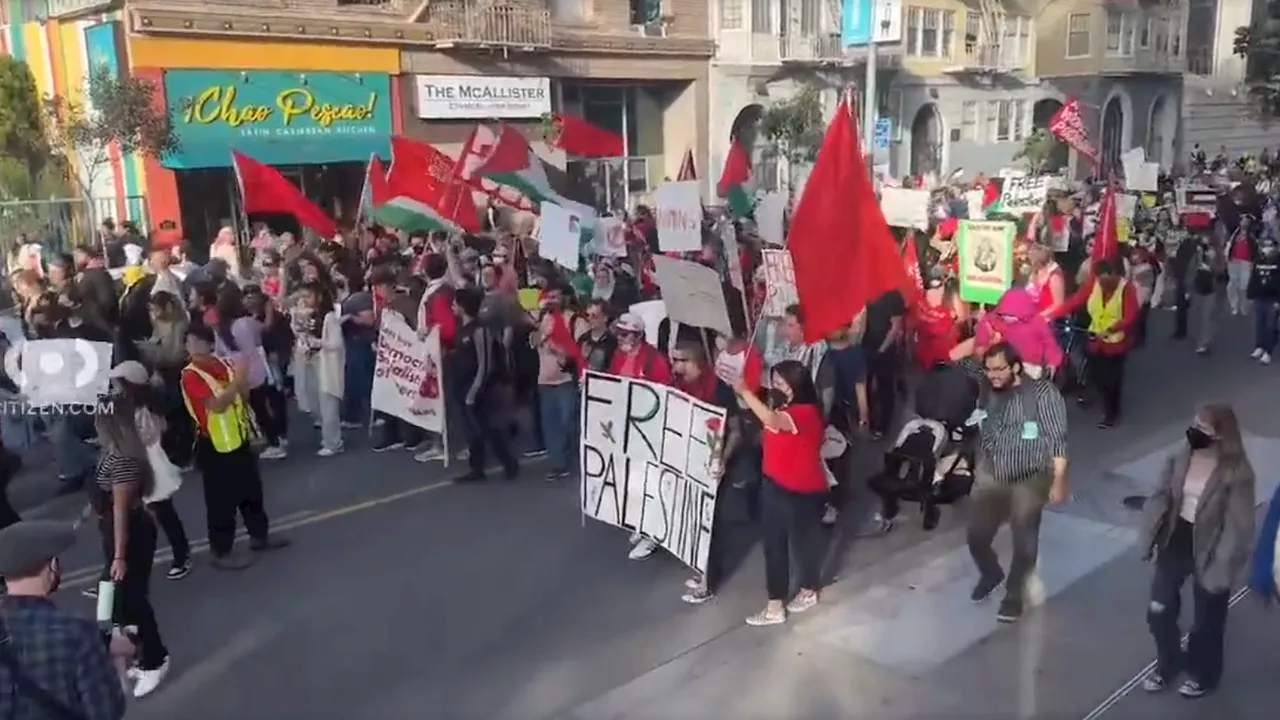 Thousands gather in Civic Center to demand a ceasefire in Gaza