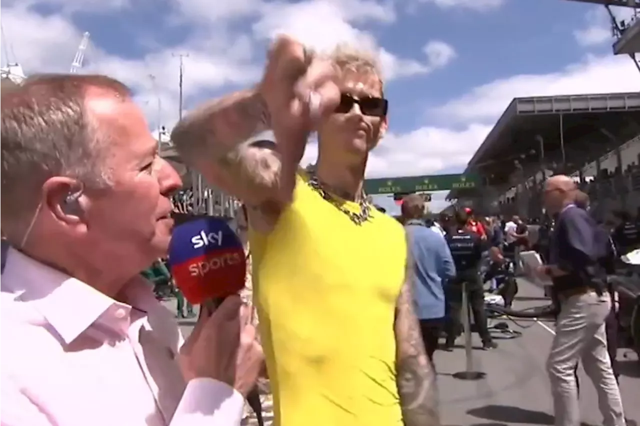 Martin Brundle in excruciatingly awkward exchange with Machine Gun Kelly who leaves him with thumbs down...