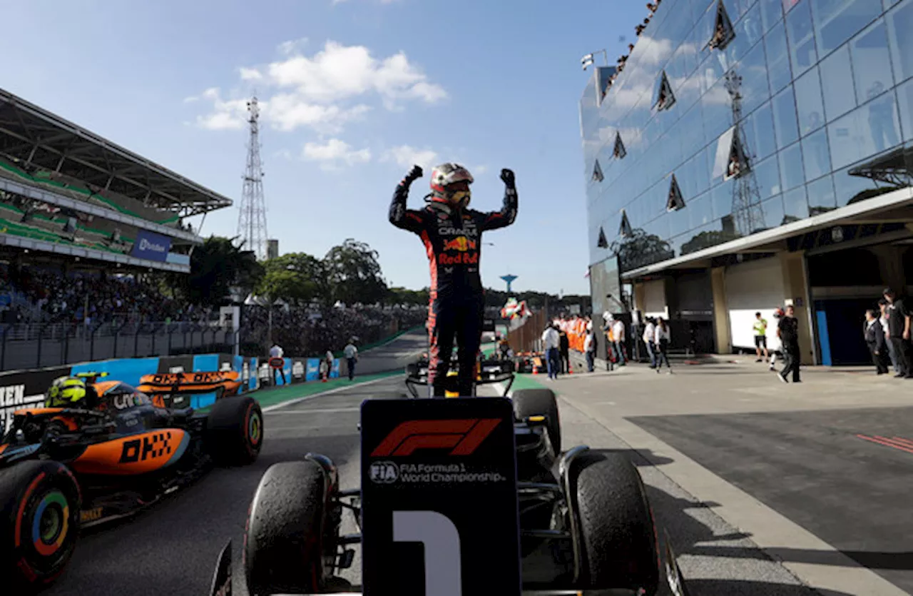 Emphatic win for Verstappen in Brazil as Ricciardo escapes injury after car struck by tyre