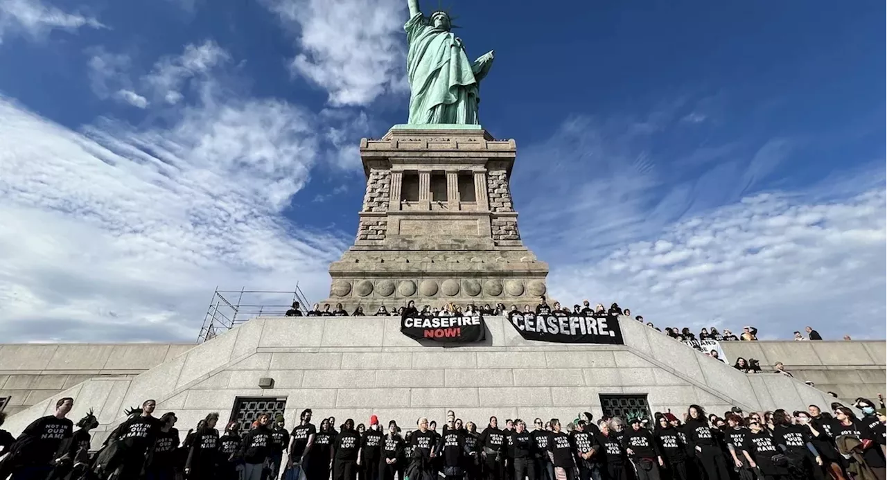 Statue of Liberty swarmed by protesters urging Israel-Hamas cease-fire