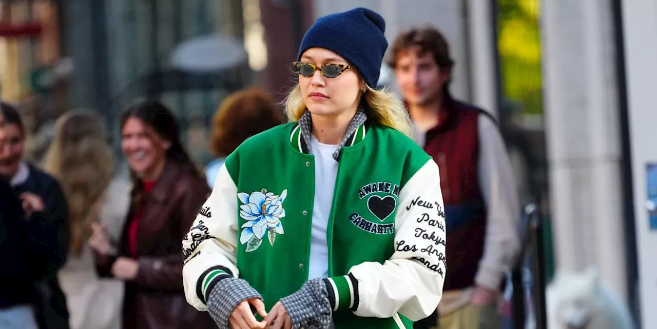 Gigi Hadid Does Sporty Prep in the Coolest Carhartt Varsity Jacket