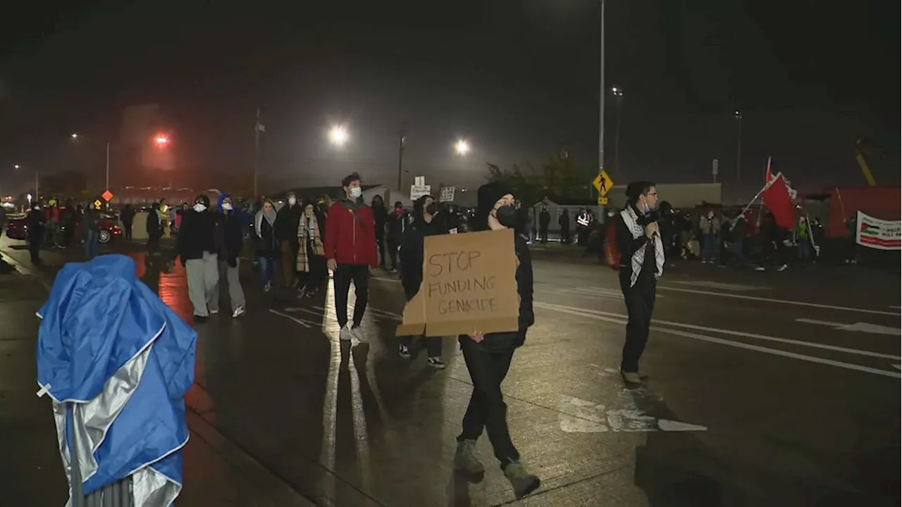 Pro-Palestinian demonstrators swarm Port of Tacoma to protest Middle East-bound ship with military equipment