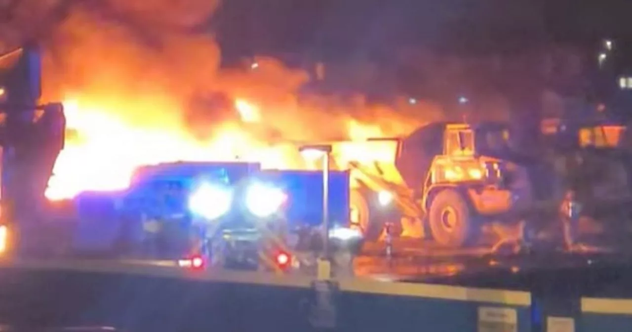 40 firefighters battle huge vehicles blaze at machinery plant