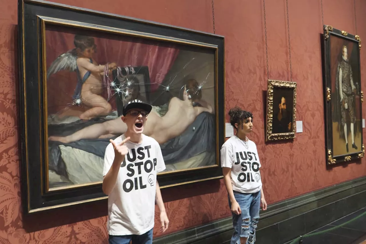 Just Stop Oil: two activists arrested for smashing glass protecting Rokeby Venus at National Portrait Gallery