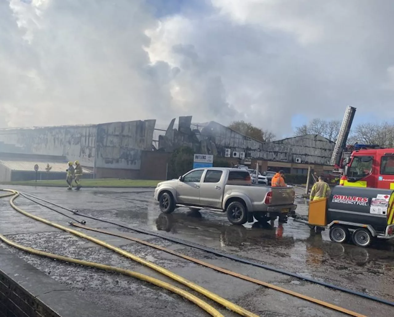 Aftermath of fire at Butlers Farmhouse Cheeses in Longridge