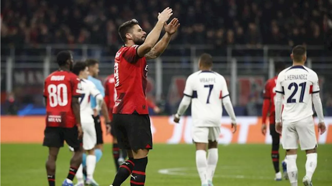 Hasil Liga Champions: Giroud Cetak Gol, Milan Comeback Sikat PSG 2-1