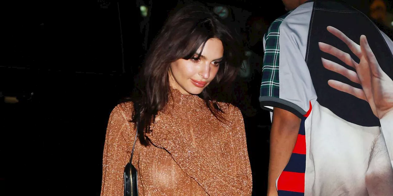 Emily Ratajkowski Wore a Super-Short Shimmery Sheer Bronze Minidress