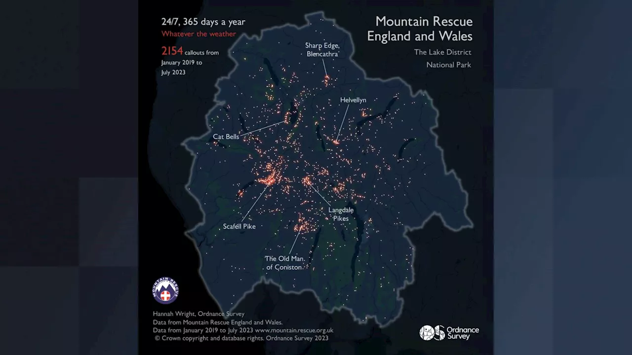 Map shows number of rescue callouts in Lake District over last four years