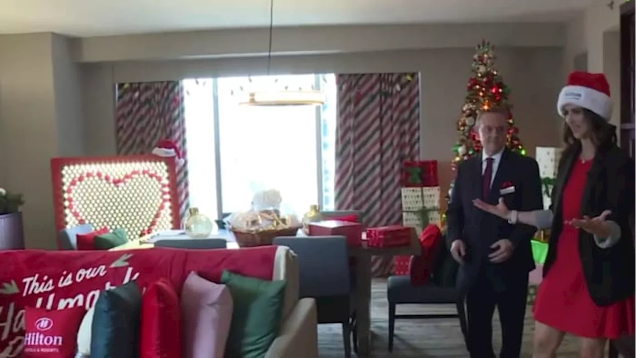 A peek inside the “Countdown to Christmas” holiday-themed suite at the Hilton Americas Houston hotel