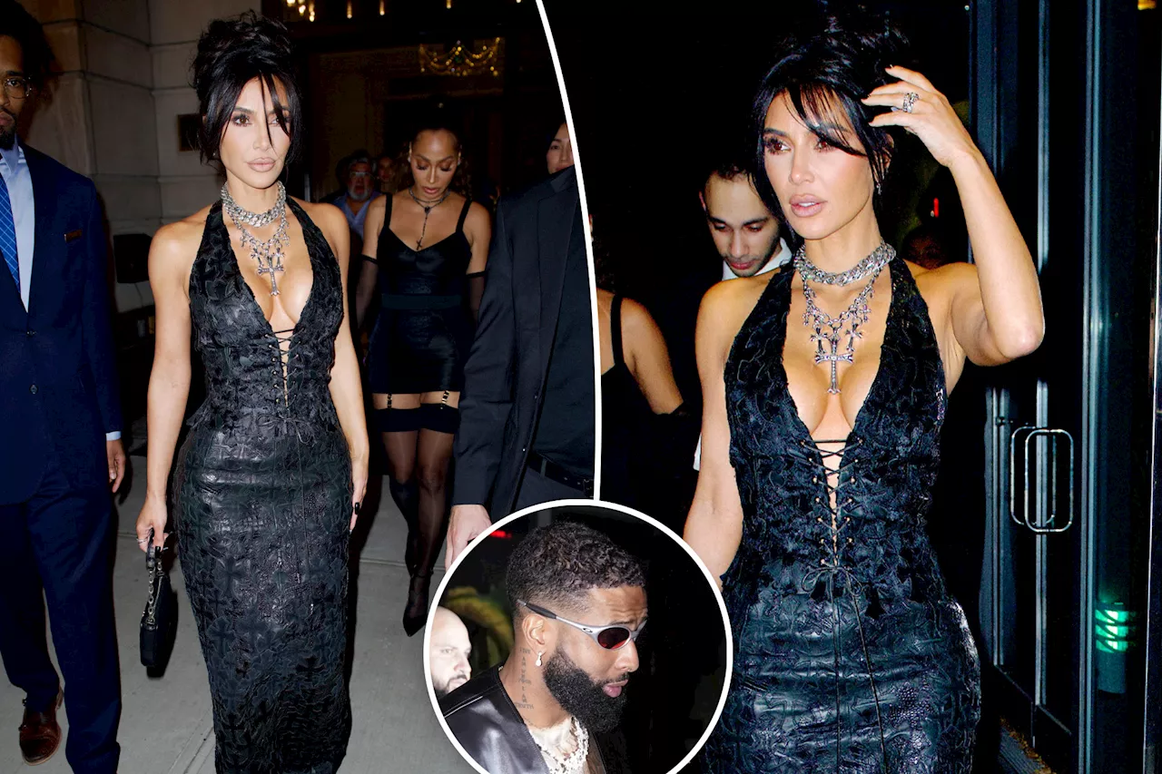 Kim Kardashian wears plunging black leather look to Odell Beckham Jr. birthday party amid dating rumors