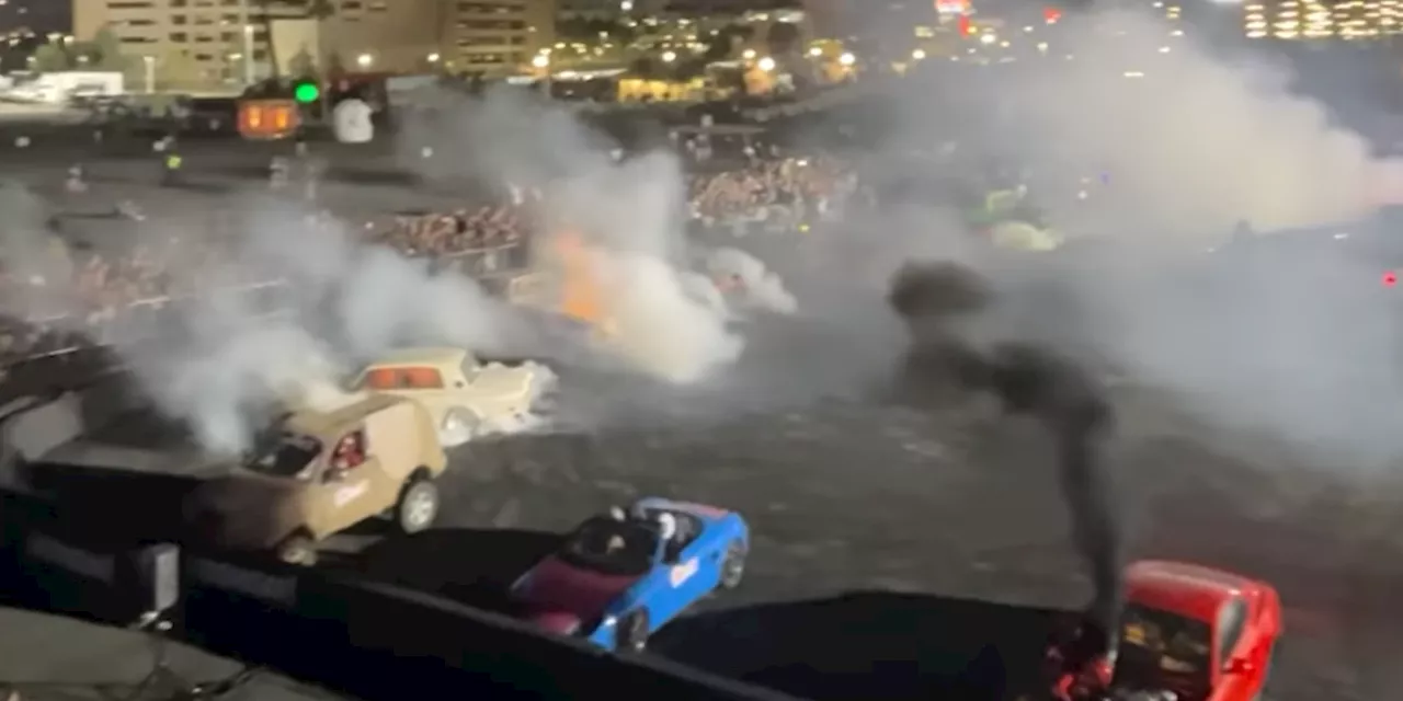 Hoonigan Pays Tribute to Ken Block With 30-Car Burnout Salute at SEMA