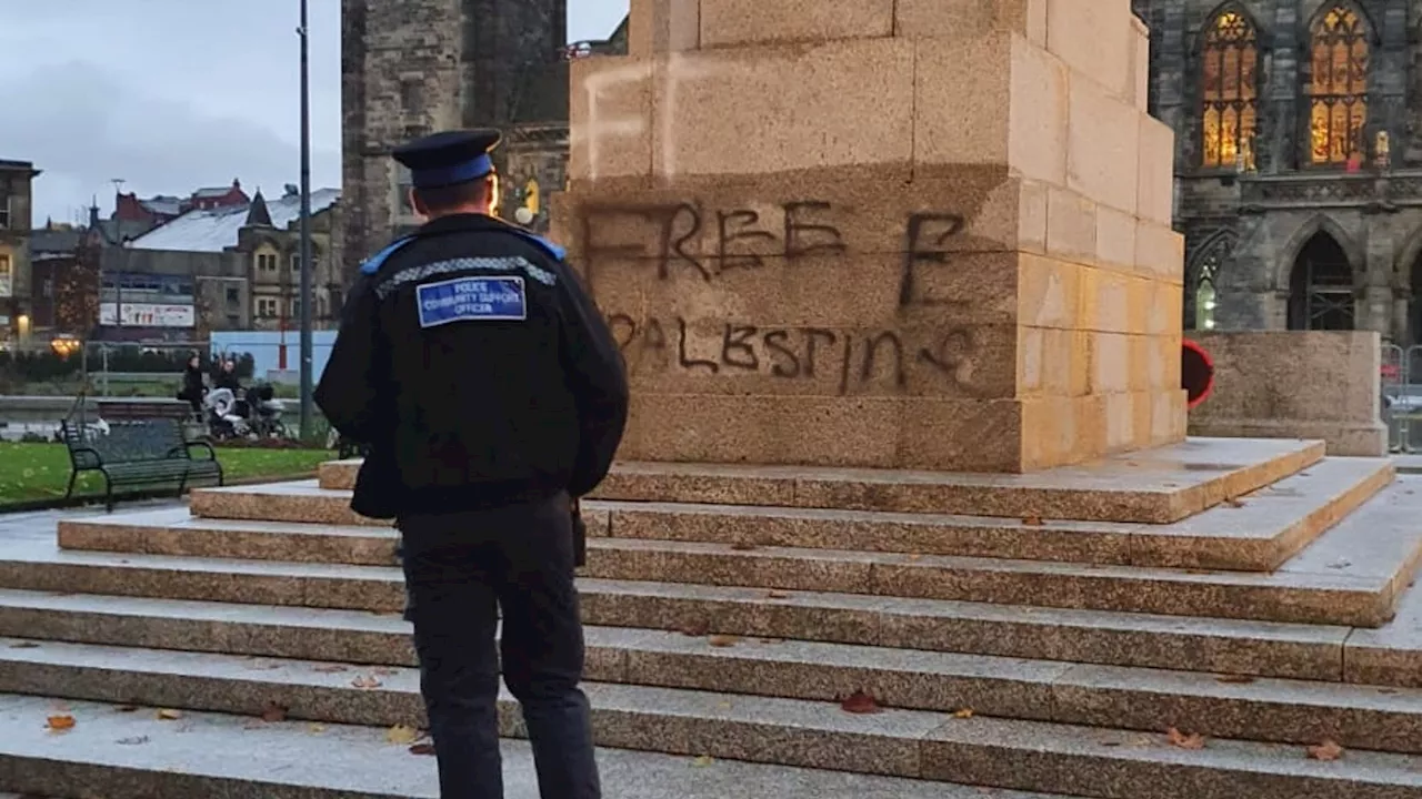 Israel-Hamas war: Rochdale Cenotaph daubed with 'Free Palestine' ahead of Armistice Day